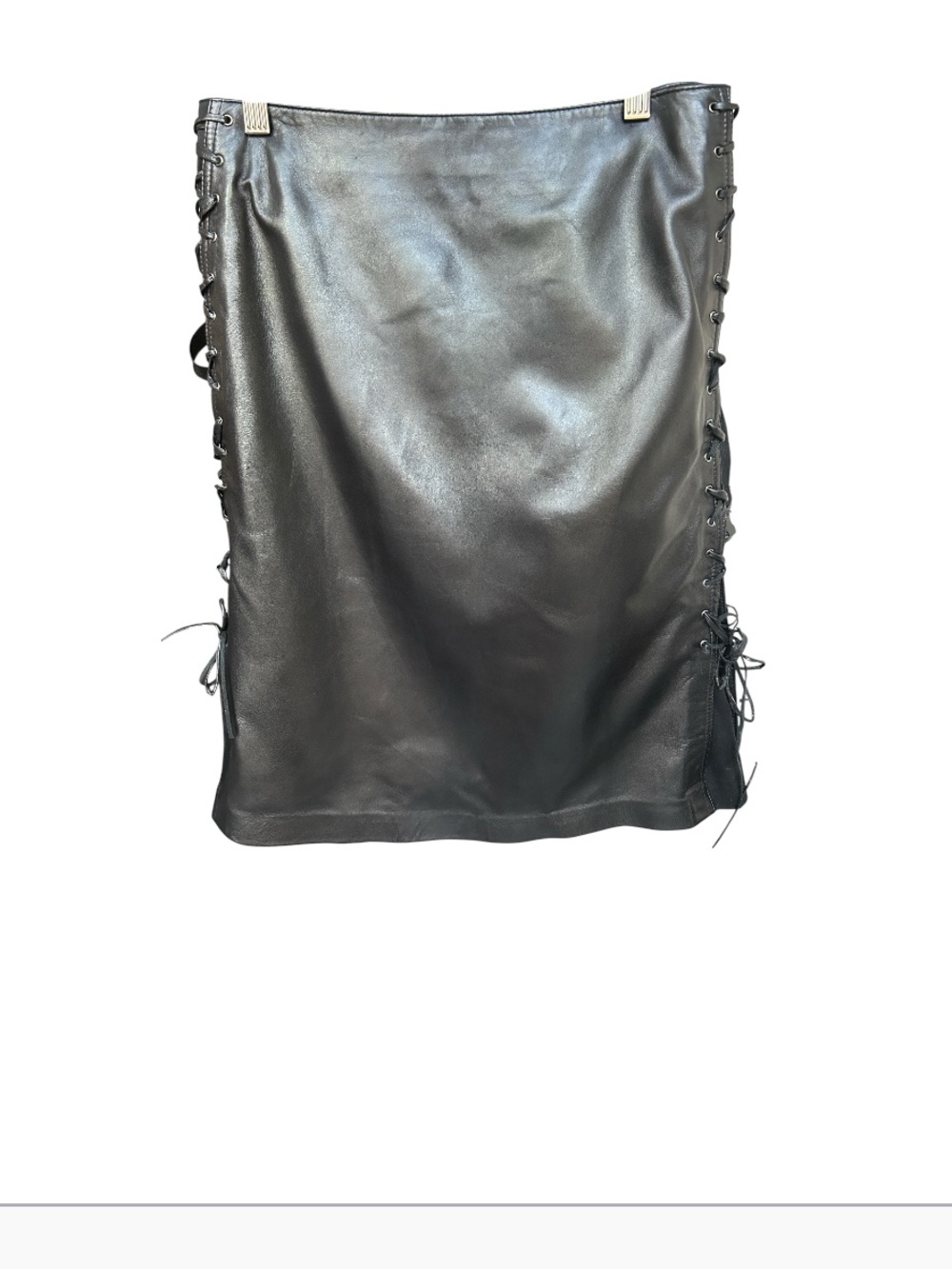 Vakko Sport Black Lambskin Leather Lace Up Side Mini Skirt Vintage Size 8